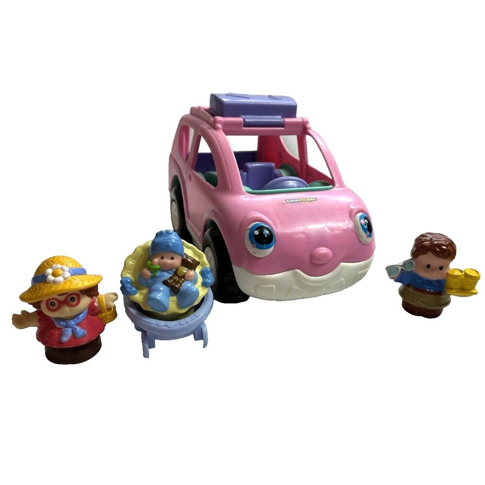 Fisher Price Little People Pink Open Close Mini Van Sounds 3 Figures Stroller